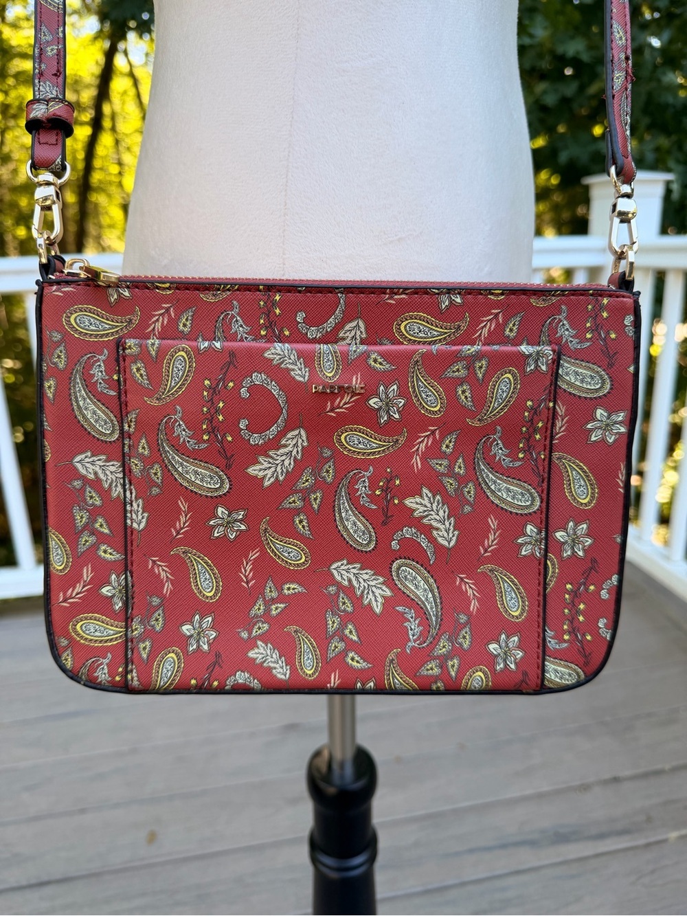 Parfois Red Paisley Crossbody Slim Pocketbook Purse Adjustable Strap New NWT